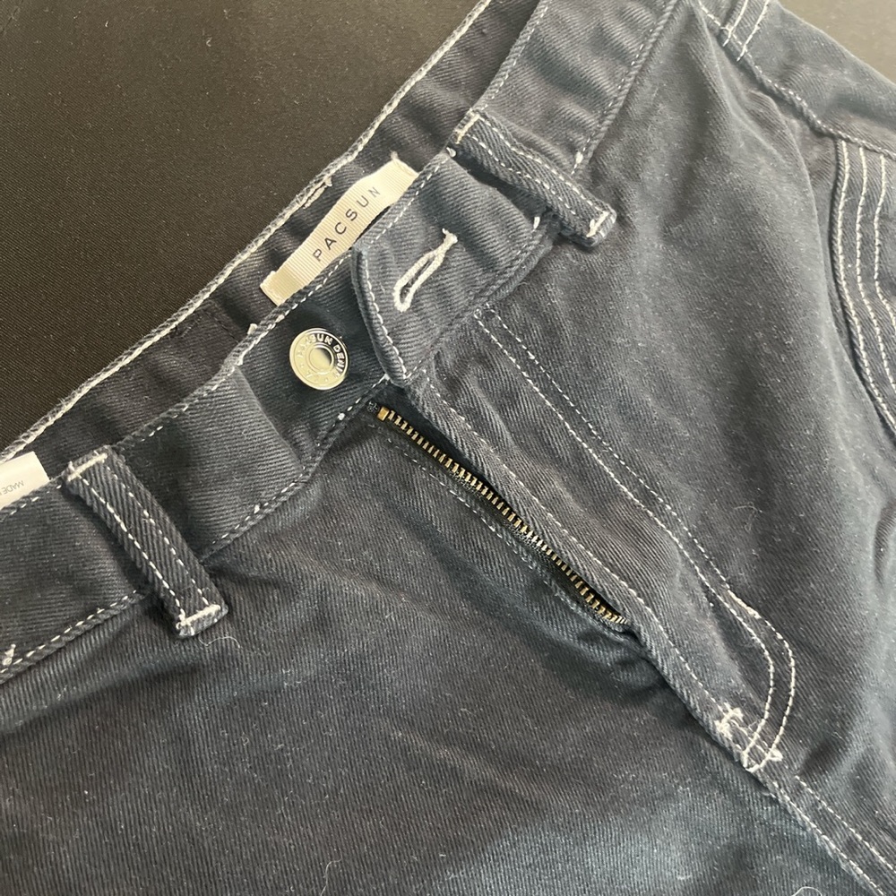 pacsun black high rise flare jeans with white stitching